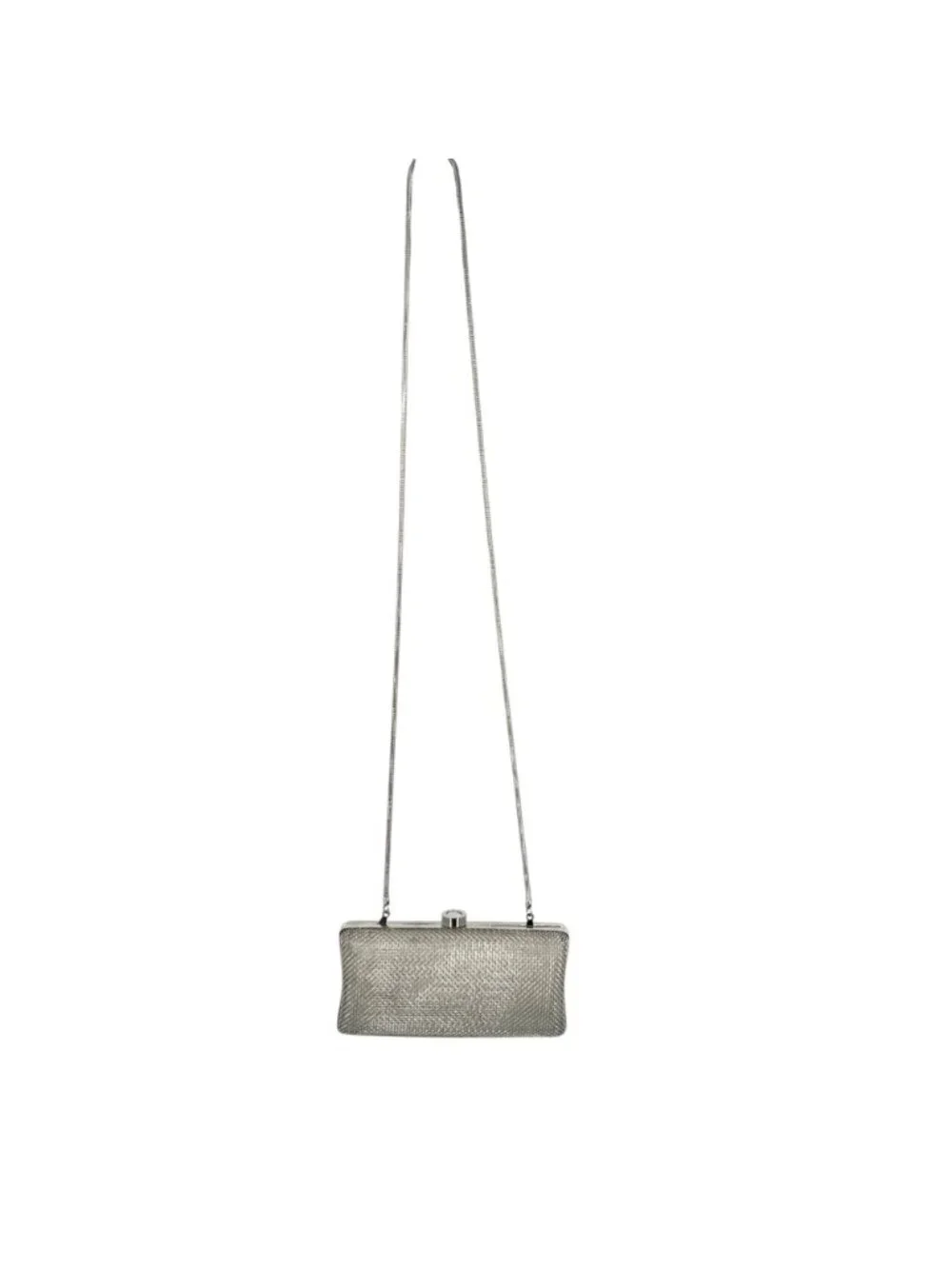 Oroton Freize Woven Silver Mesh Box Clutch Chain Strap Evening Glamour Retro